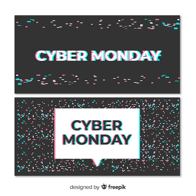 Free Vector cyber monday banner set with glitch effect