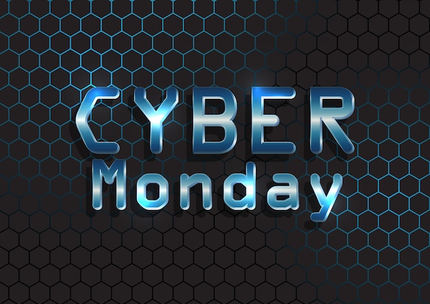 Free vector cyber monday banner with metallic text on hexagonal pattern