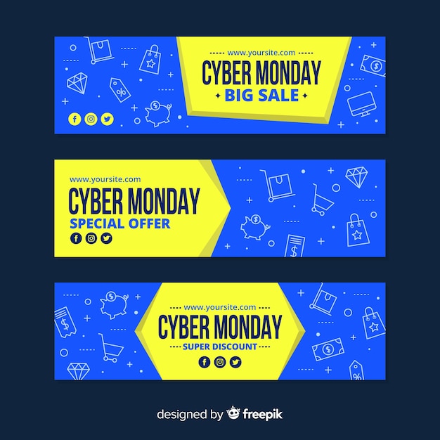 Cyber monday banners in flat design