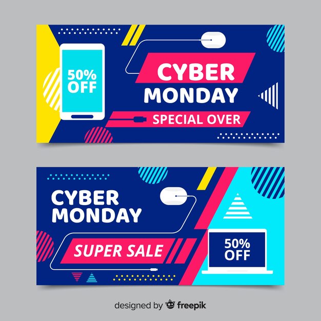 Cyber monday banners in flat design