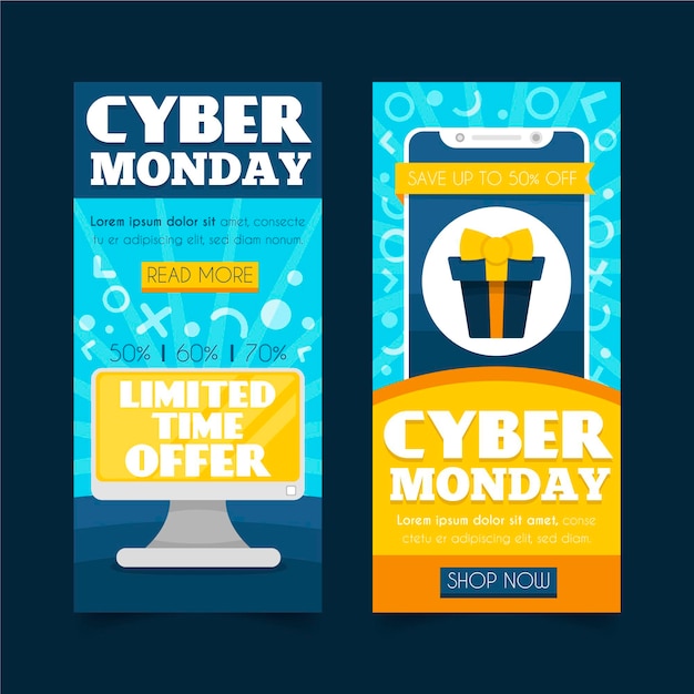 Free vector cyber monday banners in flat design