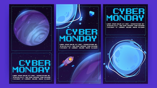 Free Vector cyber monday banners with space planets rocket