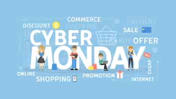 Free vector cyber monday concept illustration idea of commerce shopping and technology