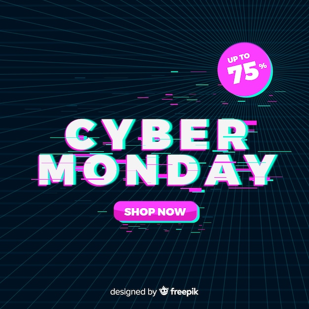 Free vector cyber monday concept with glitch effect