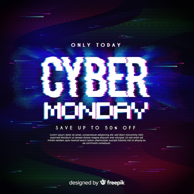 Free Vector cyber monday concept with glitch effect