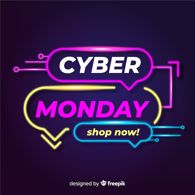 Cyber monday concept with neon design