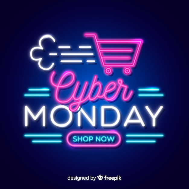 Cyber monday concept with neon design