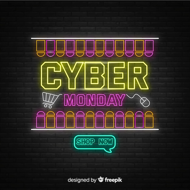 Cyber monday concept with neon design