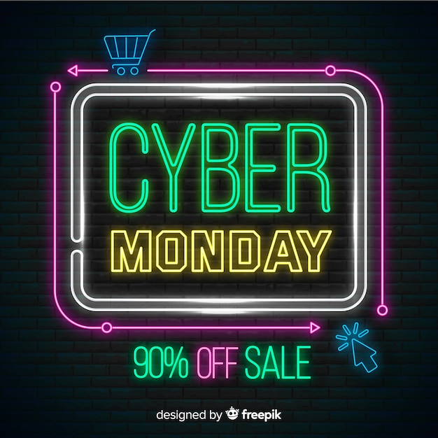 Cyber monday concept with neon design