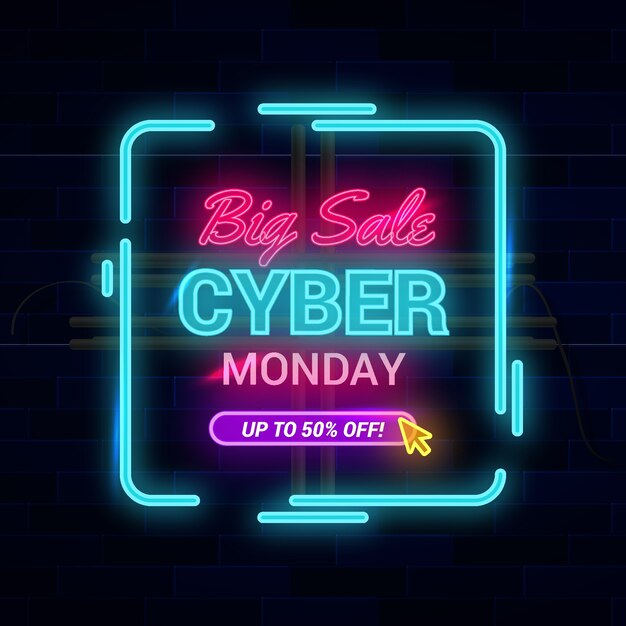 Cyber monday concept with neon design