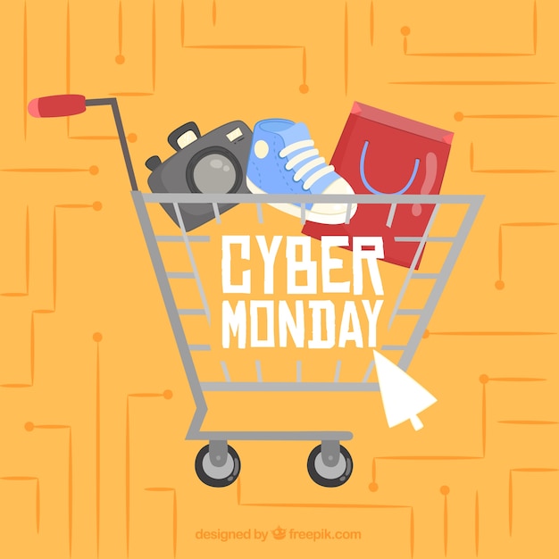 Free Vector cyber monday design with flat cart