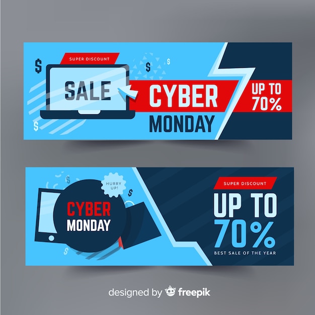 Cyber monday flat laptop banner template