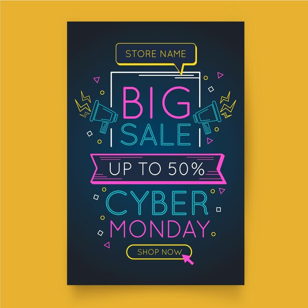 Free Vector cyber monday flyer template in flat design