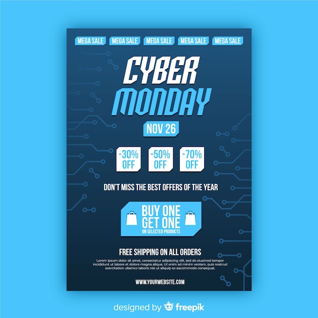 Cyber monday flyer template with flat design