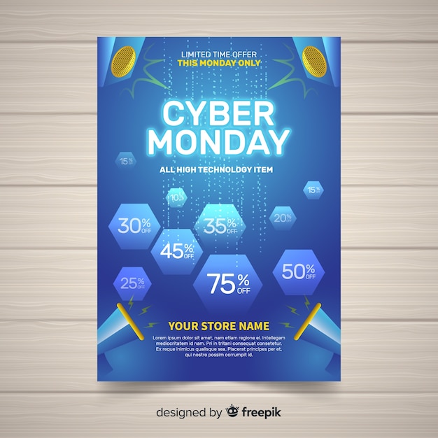 Cyber monday flyer template with flat design