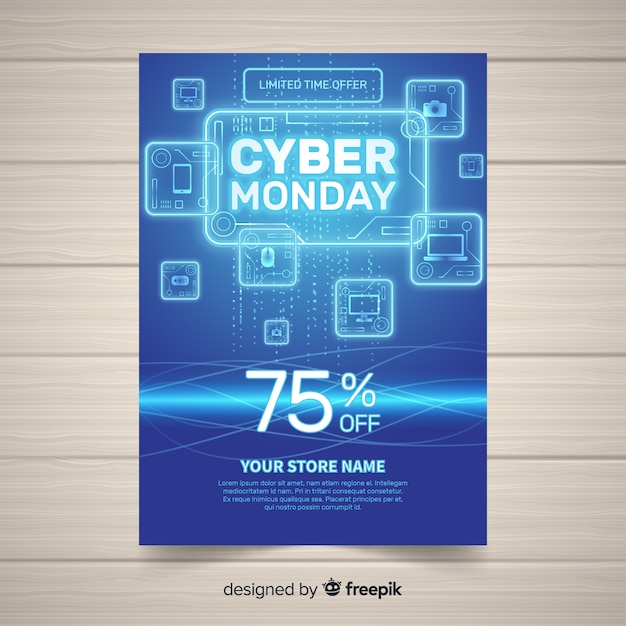 Cyber monday flyer template with flat design