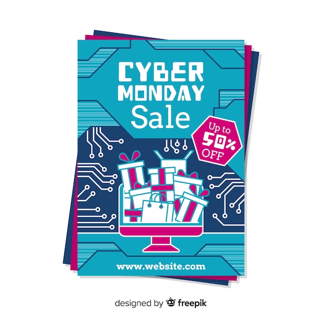 Cyber monday flyer template with flat design