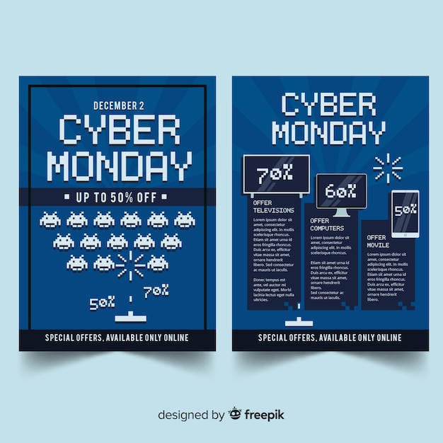 Cyber monday flyer template with flat design