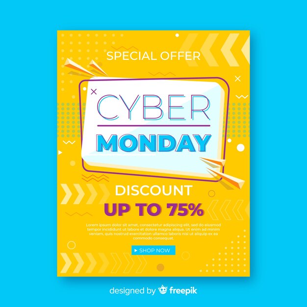 Cyber monday flyer template with flat design