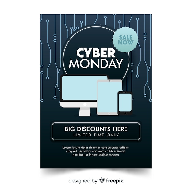 Free Vector cyber monday flyer template with flat design