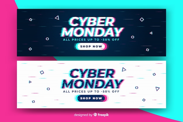 Cyber monday inscription in distorted glitch style