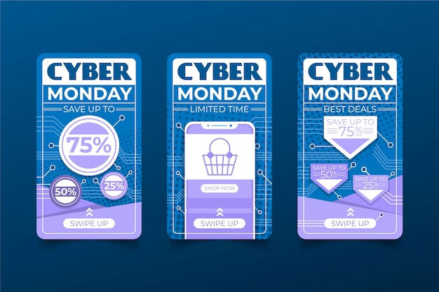 Free vector cyber monday instagram stories