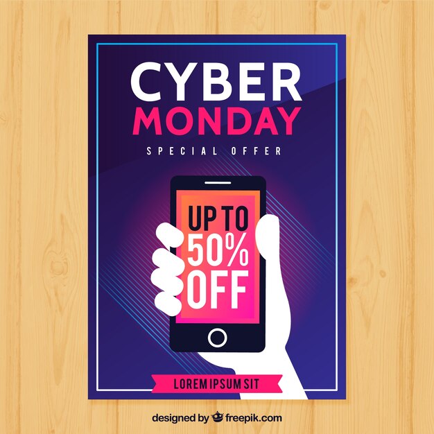 Cyber monday poster with mobile