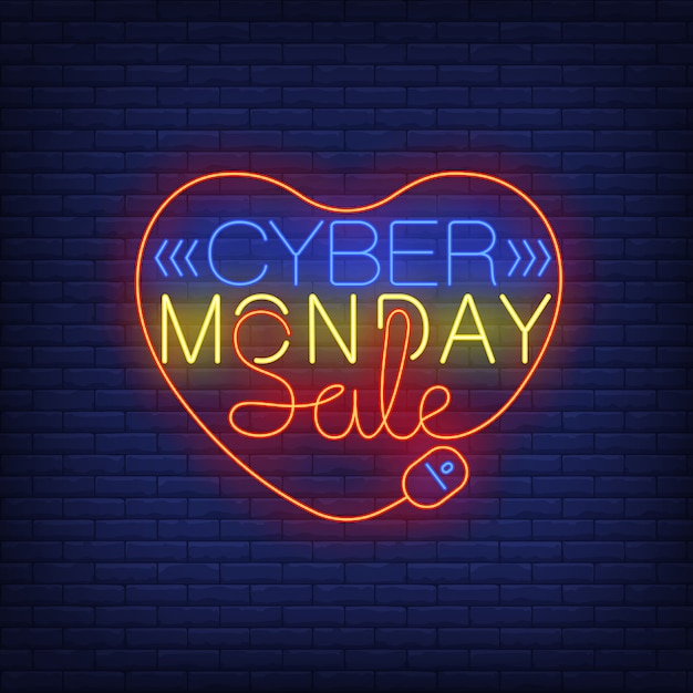 Free Vector cyber monday sale neon text in heart