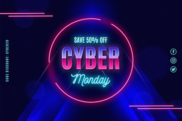 Cyber monday sale promo in retro futuristic style background