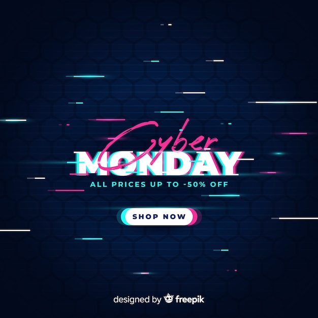 Free Vector cyber monday sale with glitch effect