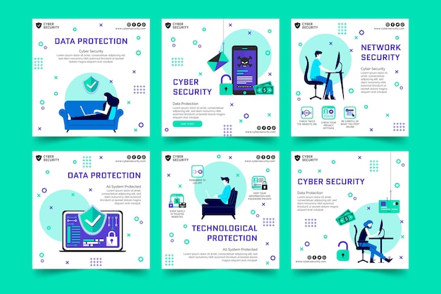 Free vector cyber security instagram posts