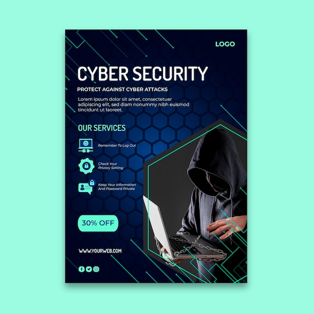 Free Vector cyber security vertical flyer template