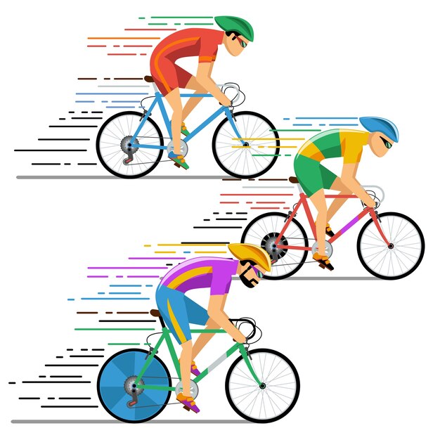 Cyclists bicycle racing. Characters flat design style. Bicyclist cycling, racer on competition