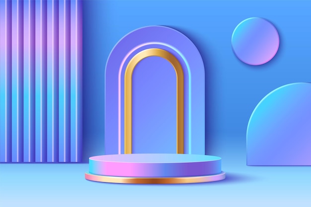 Cylinder blue and pink hologram product podium