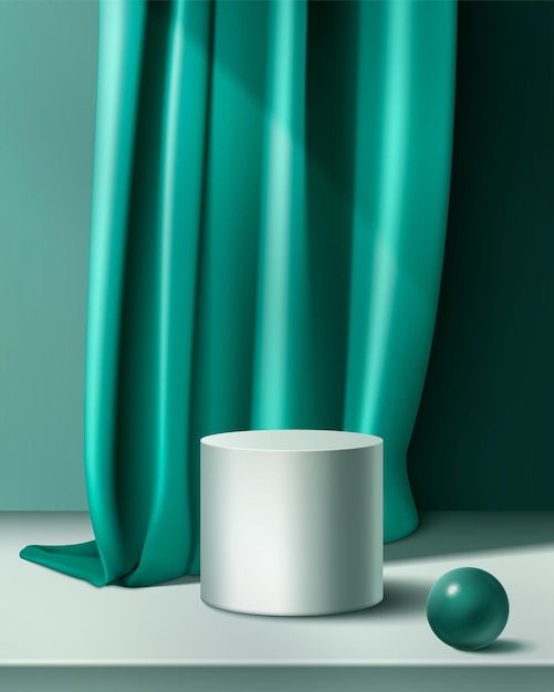 Free Vector cylinder product podium with green silk curtain