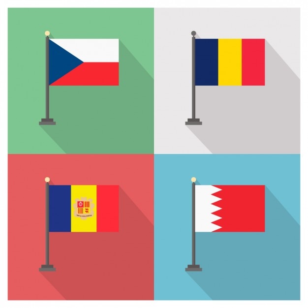 Free Vector czech republic romania andorra and bahrain flags