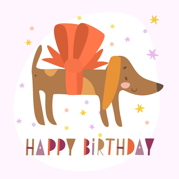 Free Vector dachshund with bow birthday greeting