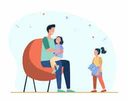 Free vector dad giving attention to only one child. daughter, parent, toy flat  illustration.