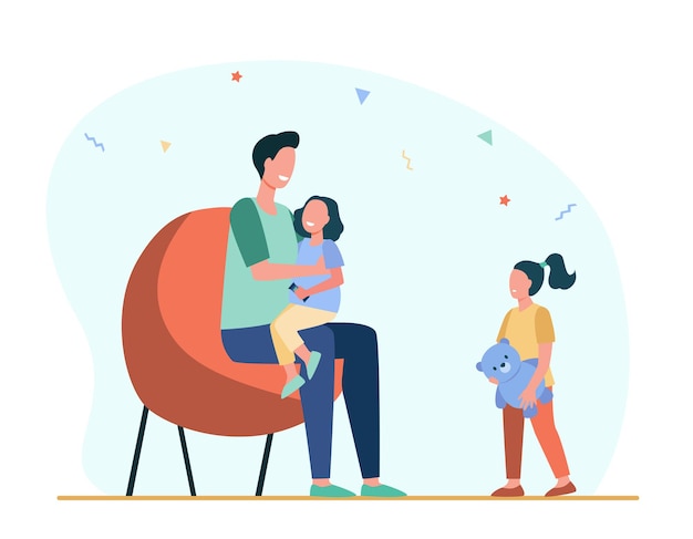 Free Vector dad giving attention to only one child. daughter, parent, toy flat  illustration.