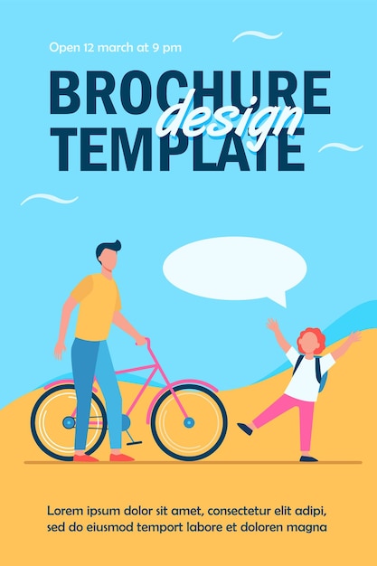 Free Vector dad giving bike to joyful son flyer template