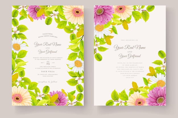 Free Vector daisy floral and leaves background and border illustration card