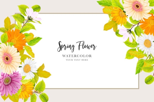 Free Vector daisy floral watercolor background and wreath card design