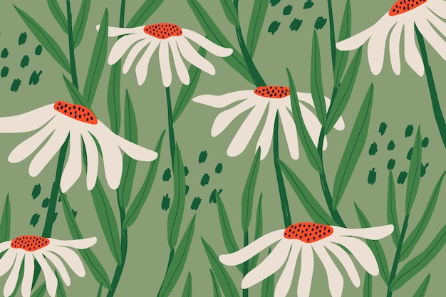 Daisy patterned vector background in green