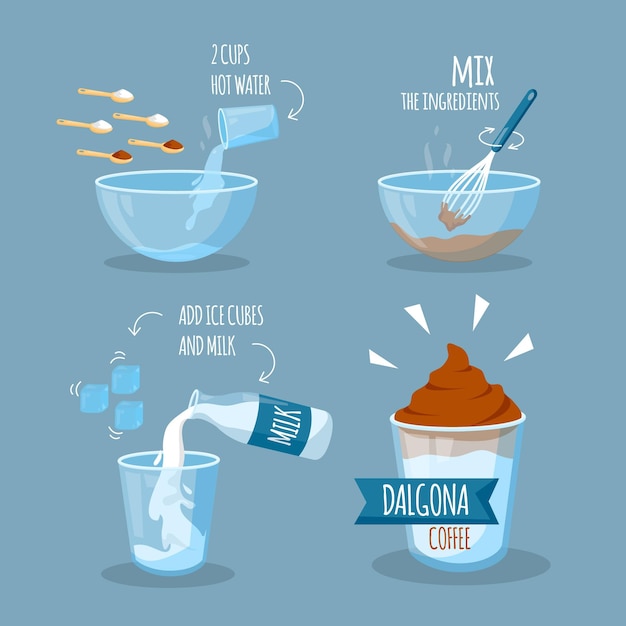 Free vector dalgona coffee recipe steps