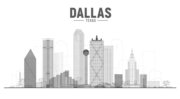 Dallas Texas Us city skyline vector illustration on white background Business travel and tourism concept with modern buildings Image for presentation banner web site