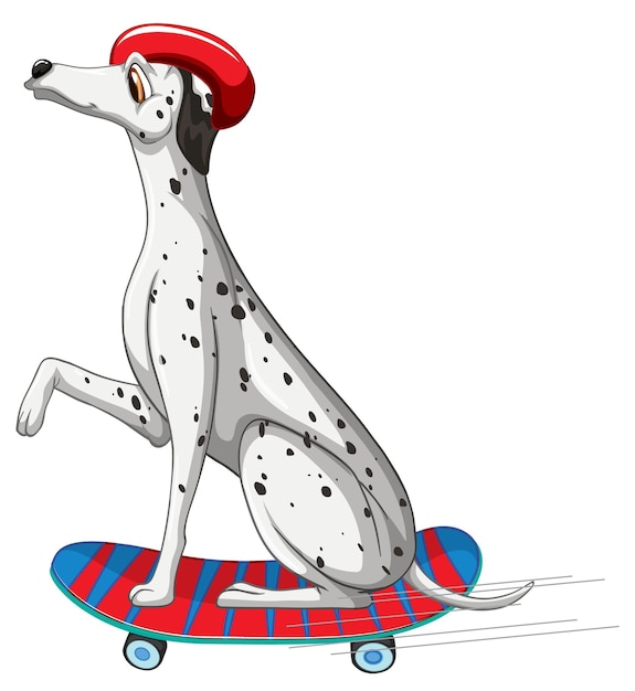 Free Vector dalmatian dog wears helmet standing on skateboard