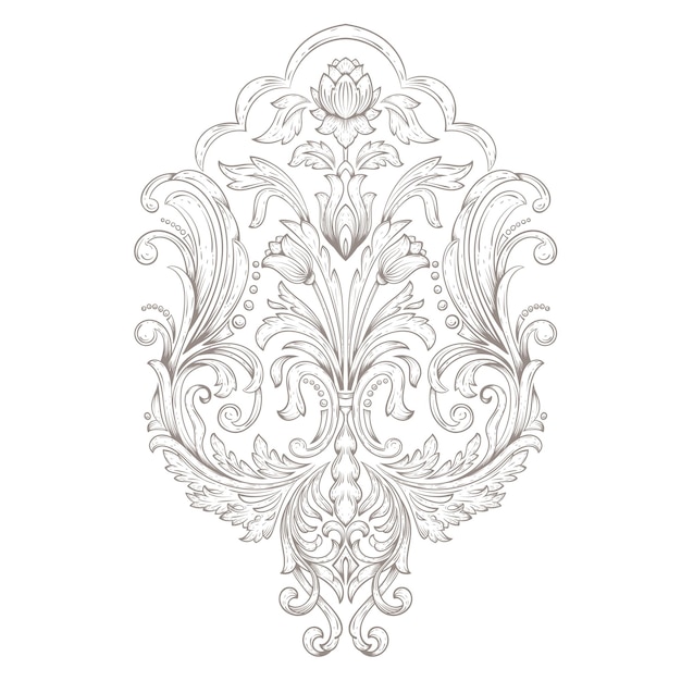 damask element. Isolated damask central illistration. Classical luxury old fashioned damask ornament, royal victorian texture for wallpapers, textile, wrapping.