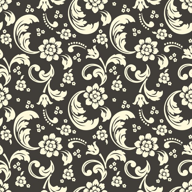 damask and floral seamless pattern