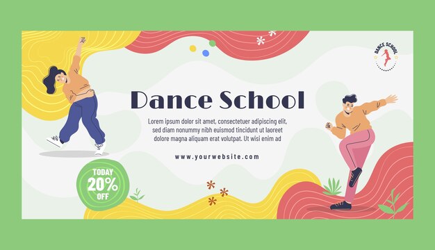 Dance school hand drawn flat banner