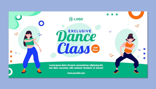 Dance school hand drawn flat banner